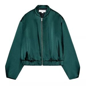 Emerald Green Satin Bomber Jacket
